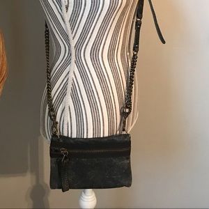 J Crew leather wristlet clutch chain distressed